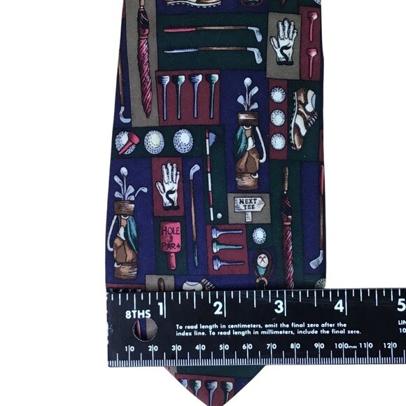 Alynn Mens Multi Golf Pattern Silk Necktie Creative American Design Made In USA - Picture 8 of 8